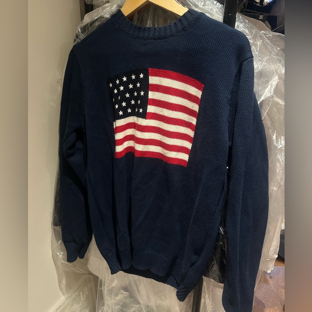 Brandy Melville Dark Blue Flag Crewneck Sweater